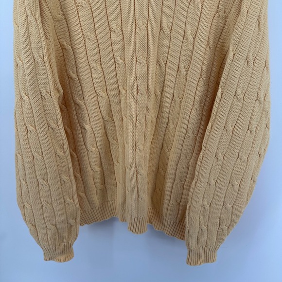 Eddie Bauer Mens Medium Yellow Cable Knit Crewneck Sweater 100% Cotton Chunky - Picture 9 of 9